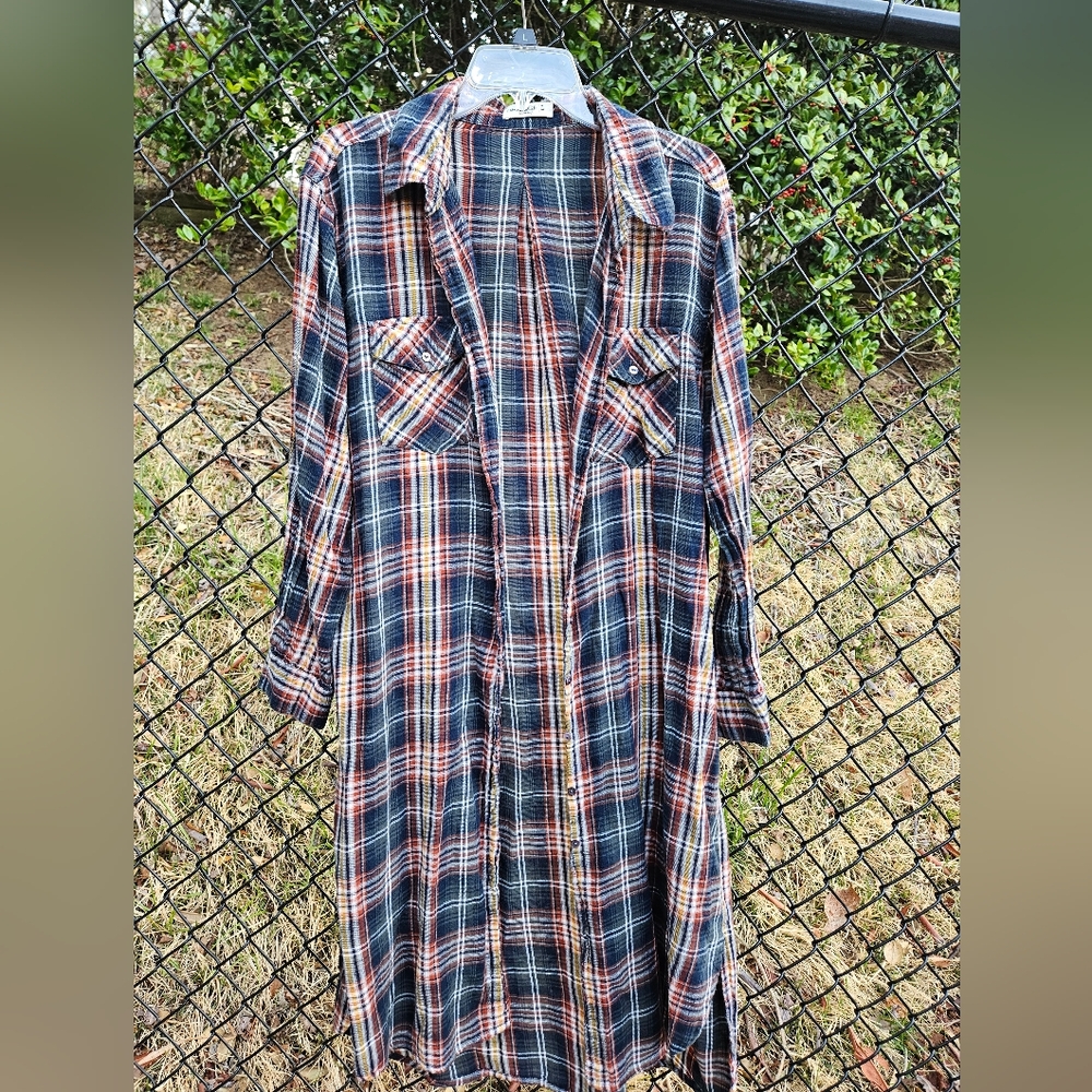 Natural life plaid long sleeve cover up